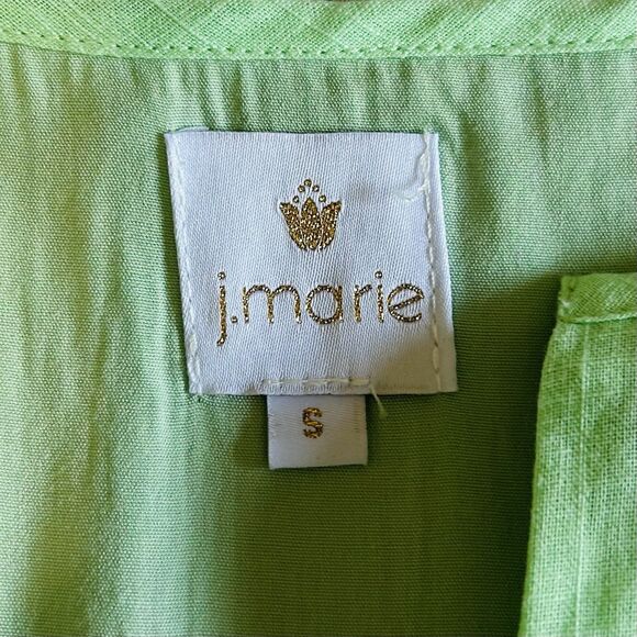 J.Marie Blouse Women S Green Pink Cotton Blend Embroidery Ruffle Boho Resort - Picture 3 of 12